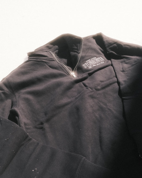 Embroidered Text Quarter Zip Navy