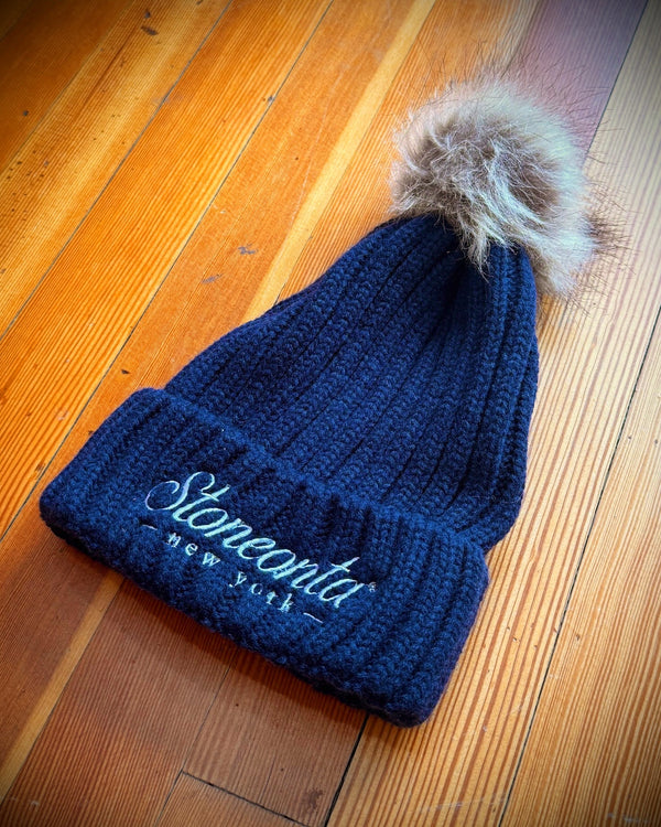 Pom Cuff Beanie Navy