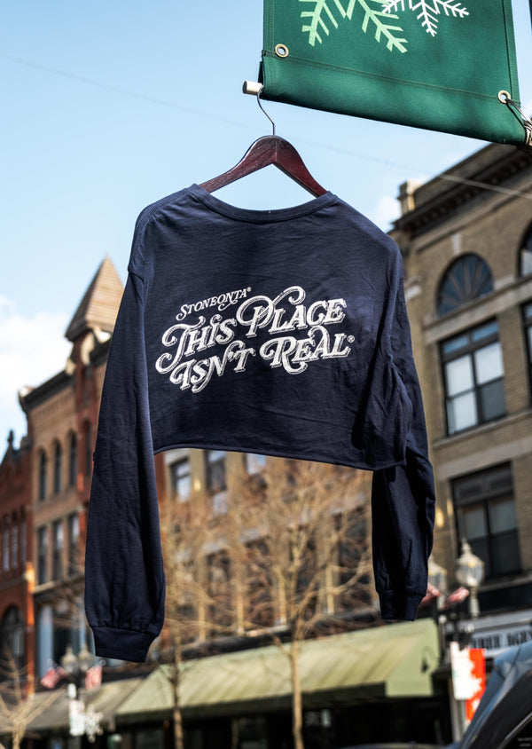 This Place Isn't Real Cropped Long Sleeve Navy