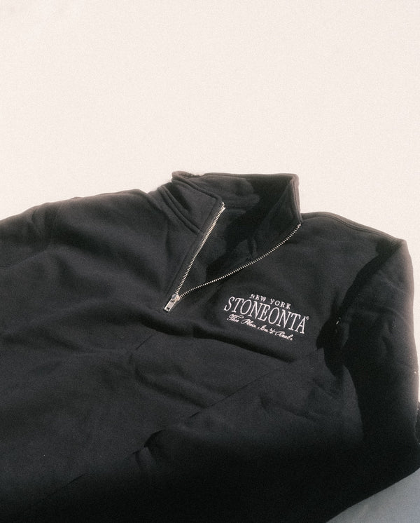 Embroidered Text Quarter Zip Navy