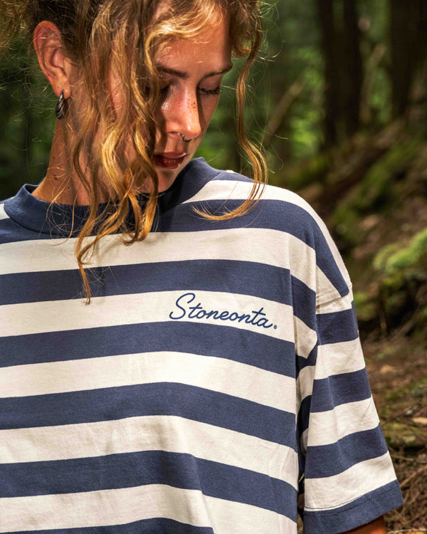Premium Oversized Striped Tee Navy/Off-White