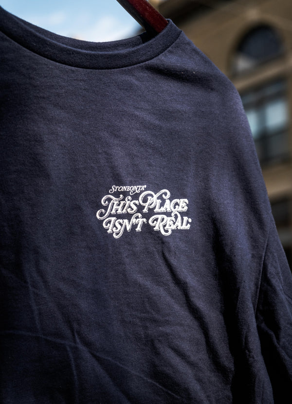 This Place Isn't Real Cropped Long Sleeve Navy